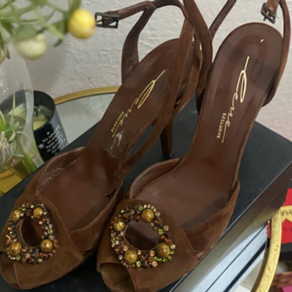 Lerre Women suede platform sandals size 38.5 Brown - Picture 1 of 3